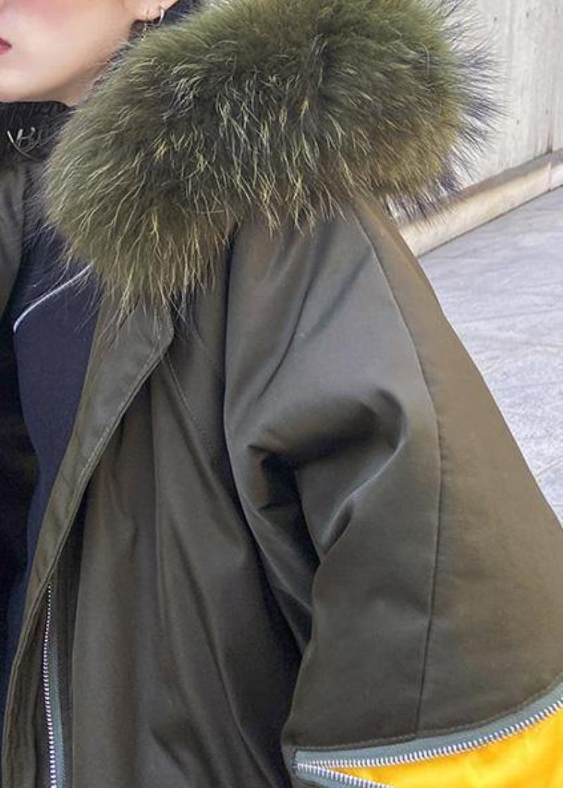 Nouveau Manteau Vert Armée Grande Taille Vestes De Neige À Capuche Col En Fausse Fourrure Vêtements D'hiver - Doudounes femmes