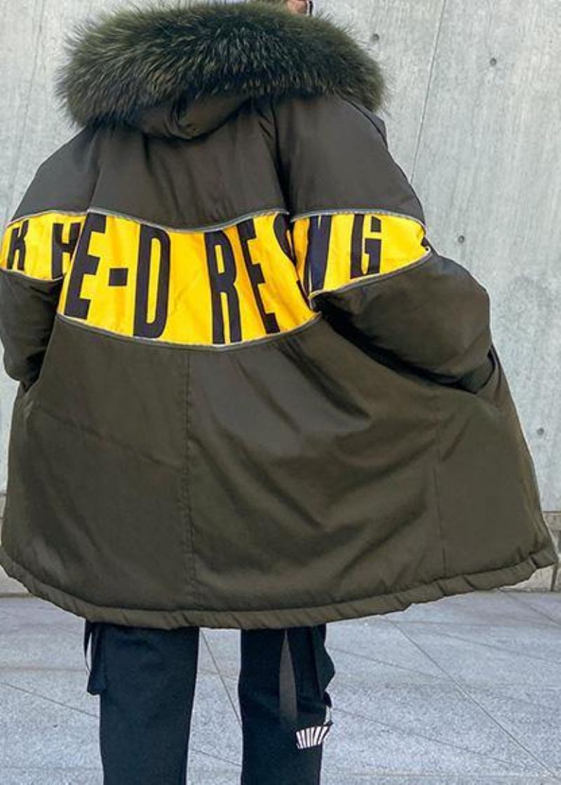 Nouveau Manteau Vert Armée Grande Taille Vestes De Neige À Capuche Col En Fausse Fourrure Vêtements D'hiver - Doudounes femmes