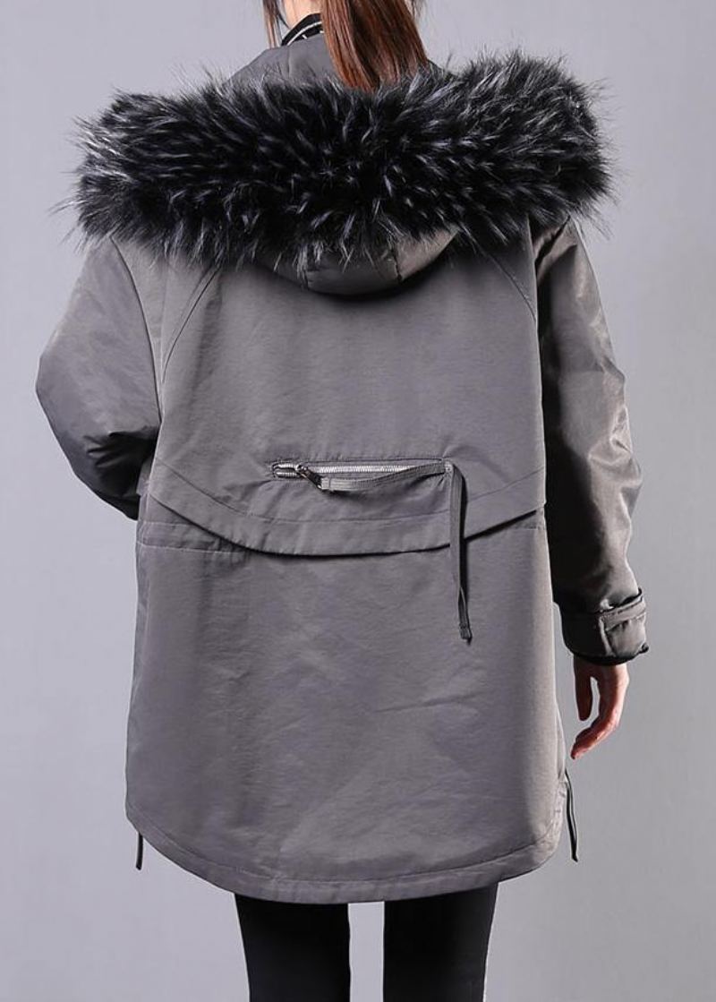 Nouveau Manteaux D'hiver Amples Gris À Capuche Col De Fourrure Femmes Parka - Doudounes femmes