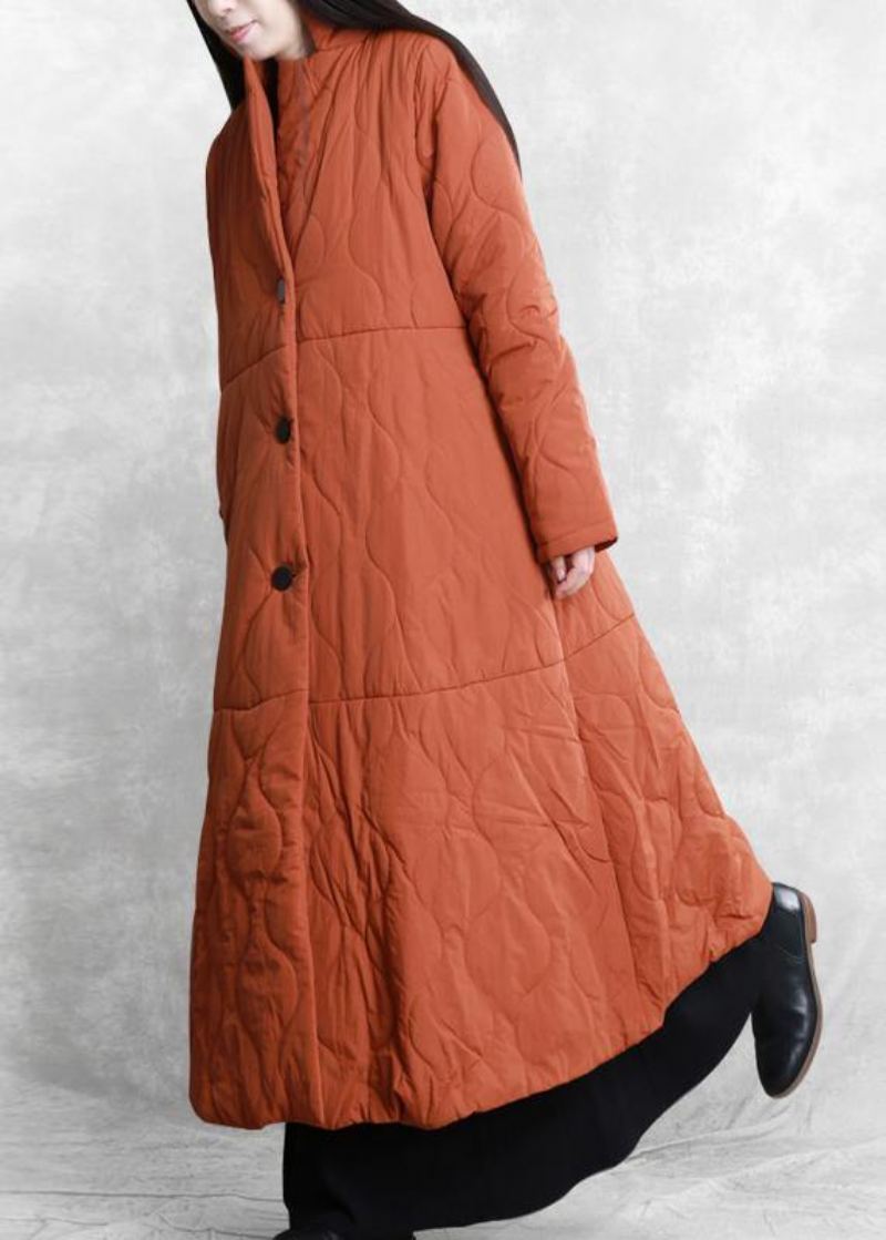 Nouveau Orange Tenue Décontractée Grande Taille Manteaux Col Montant Épais D'hiver - Noir