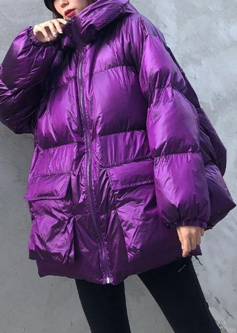 Nouveau Parkas Violet Pour Femmes Grande Taille Hiver À Capuche Poches Vêtements D'extérieur