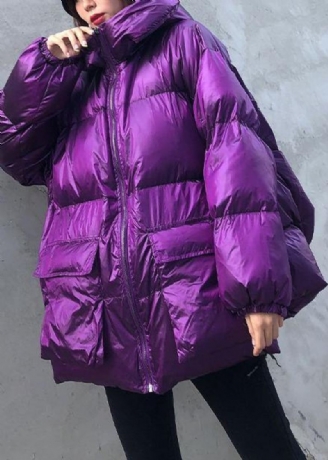 Nouveau Parkas Violet Pour Femmes Grande Taille Hiver À Capuche Poches Vêtements D'extérieur