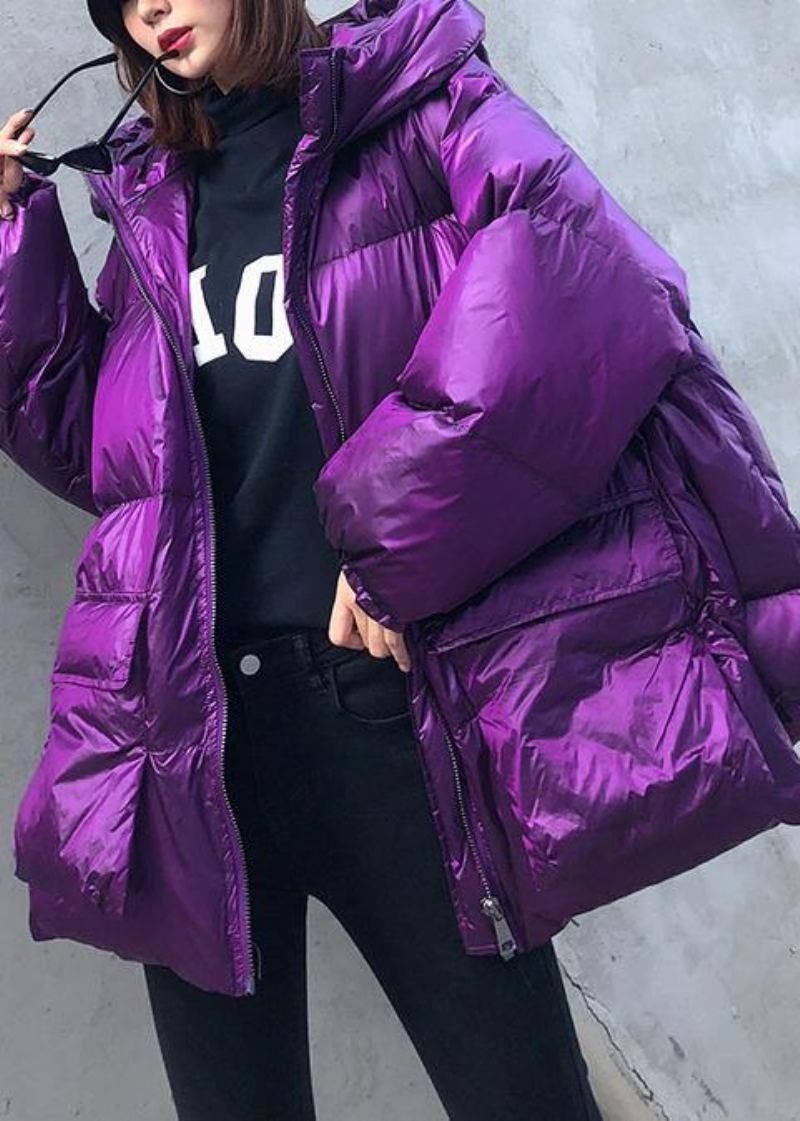 Nouveau Parkas Violet Pour Femmes Grande Taille Hiver À Capuche Poches Vêtements D'extérieur - Violet