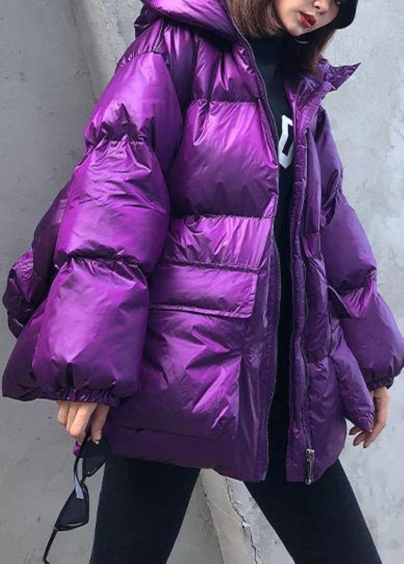 Nouveau Parkas Violet Pour Femmes Grande Taille Hiver À Capuche Poches Vêtements D'extérieur - Violet