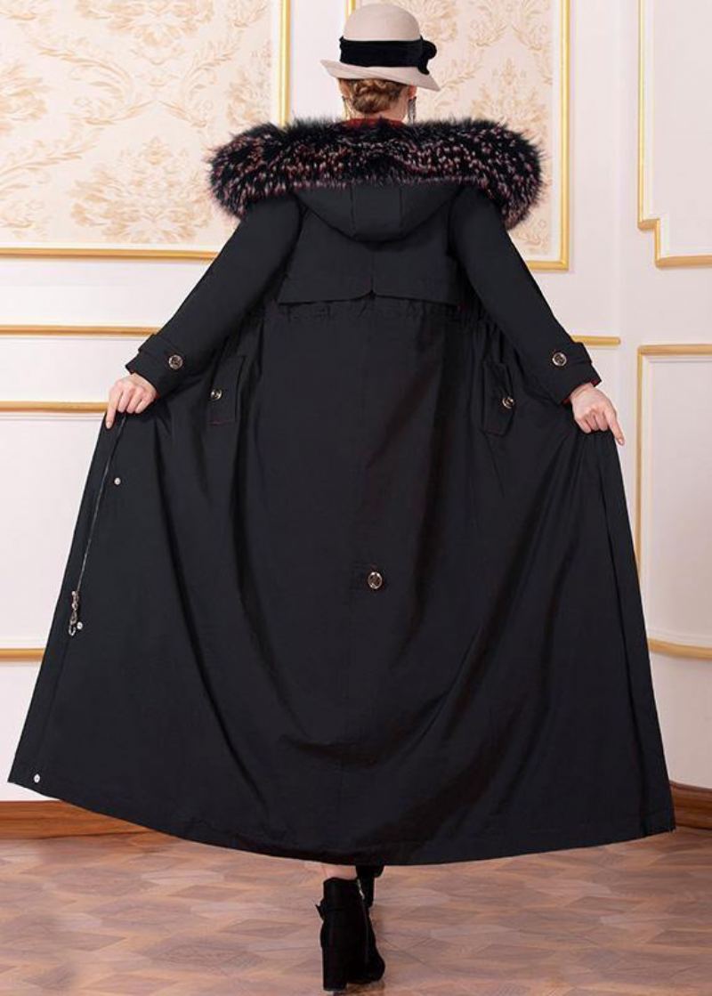 Nouveau Veste D'hiver Ample À Capuche Vêtements Noir Cordon Manteau En Duvet D'oie - Doudounes femmes