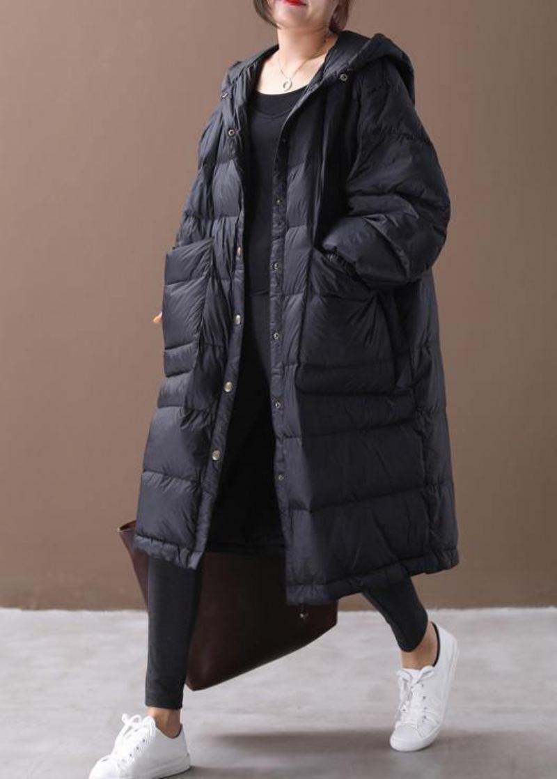 Nouveau Veste D'hiver Grande Taille Noir À Capuche Avec Fermeture Éclair Manteau