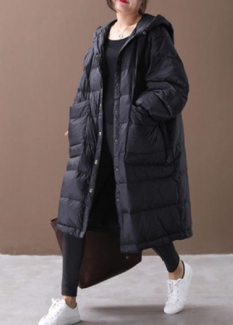 Nouveau Veste D'hiver Grande Taille Noir À Capuche Avec Fermeture Éclair Manteau