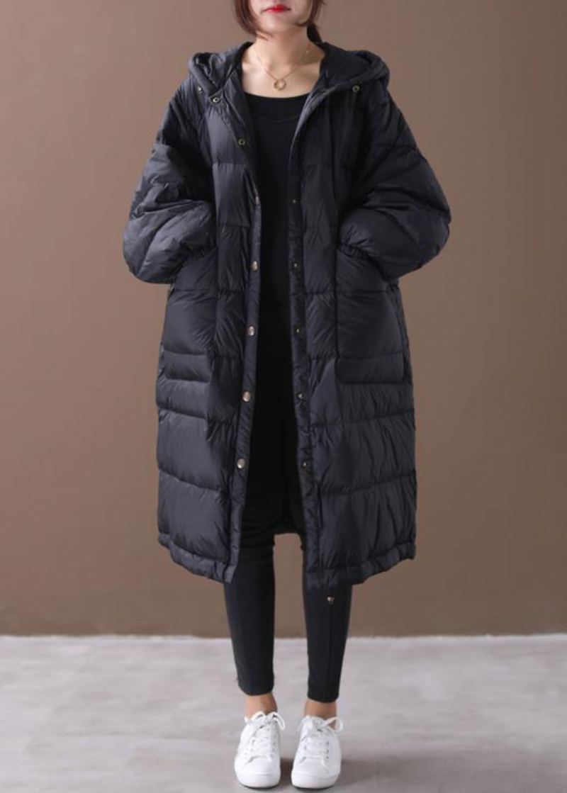 Nouveau Veste D'hiver Grande Taille Noir À Capuche Avec Fermeture Éclair Manteau - Doudounes femmes