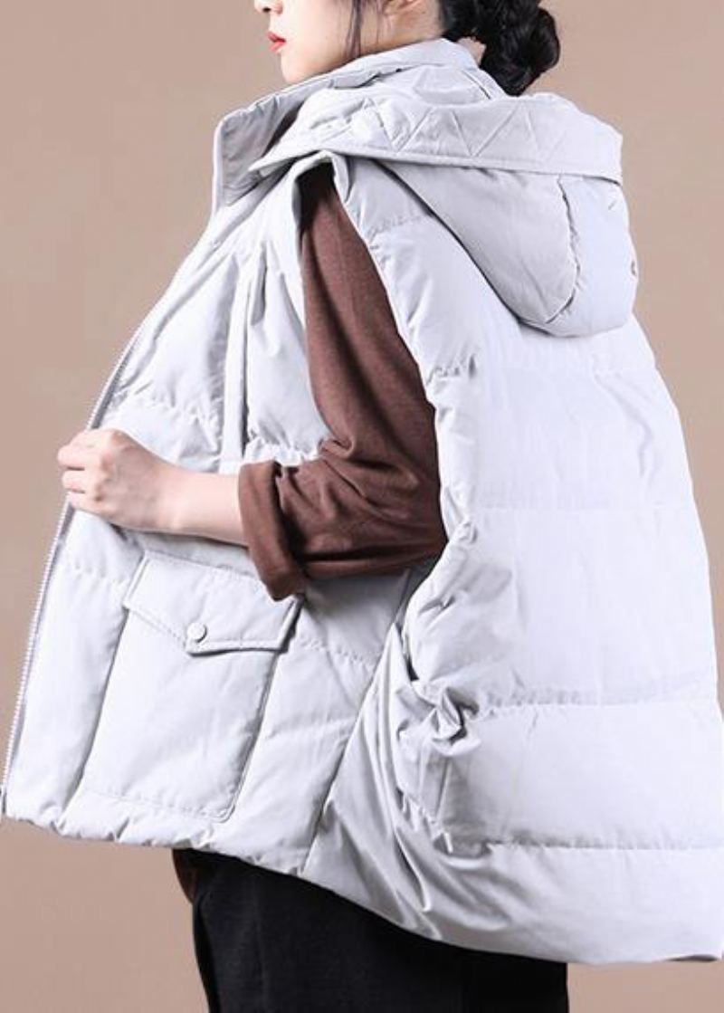 Nouveau Vestes De Neige Grande Taille Gris Clair Col Montant Poches Duvet De Canard Gilet - Gris Clair