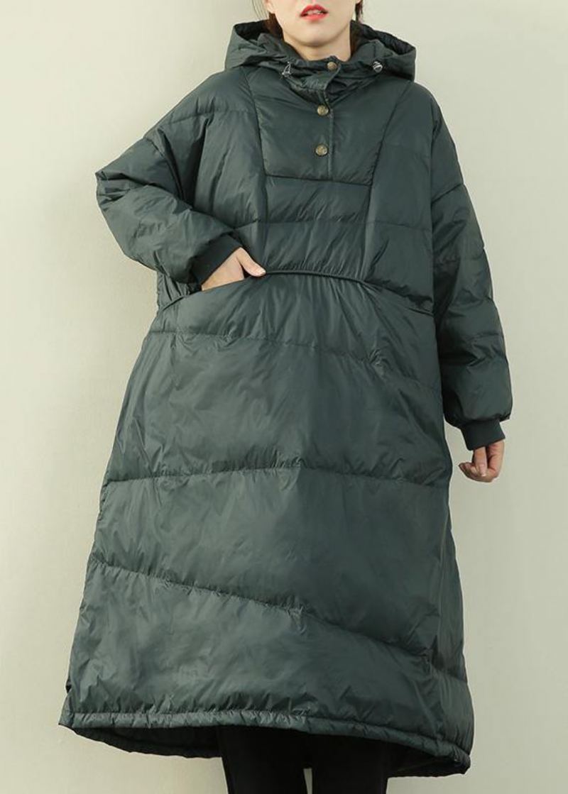 Nouveau Vêtements Grande Taille Vestes Bouffantes Vert À Capuche Boutonné Manteau En Duvet D'oie