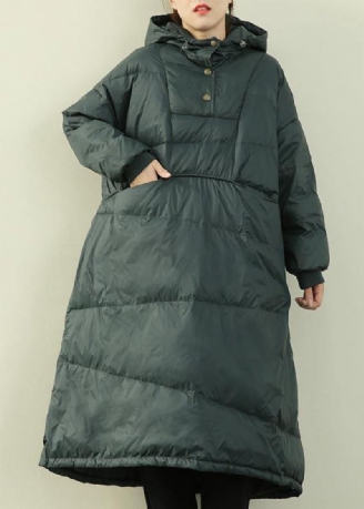 Nouveau Vêtements Grande Taille Vestes Bouffantes Vert À Capuche Boutonné Manteau En Duvet D'oie