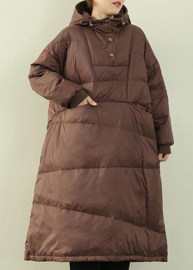 Nouveau Vêtements Grande Taille Vestes Bouffantes Vert À Capuche Boutonné Manteau En Duvet D'oie - Noir