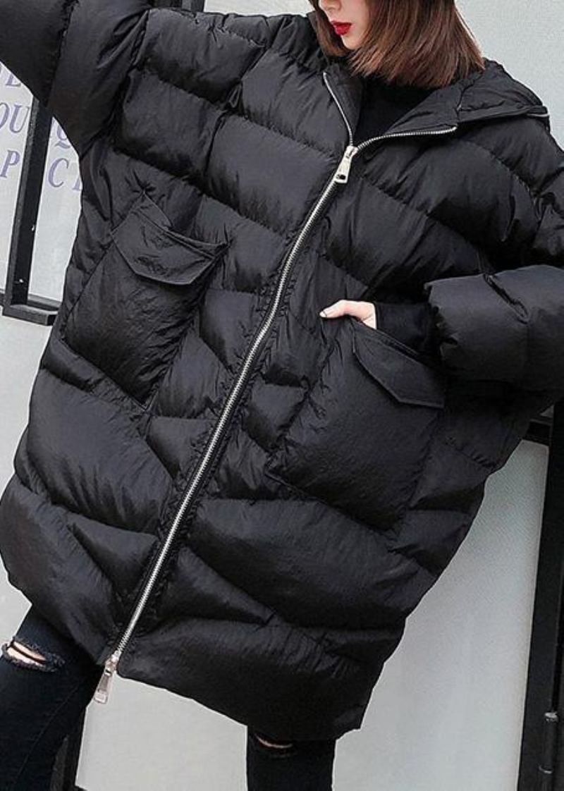 Nouveau Vêtements Grande Taille Vestes De Neige Grandes Poches Manteaux Noir À Capuche Avec Fermeture Éclair D'hiver