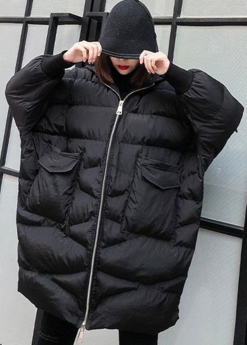 Nouveau Vêtements Grande Taille Vestes De Neige Grandes Poches Manteaux Noir À Capuche Avec Fermeture Éclair D'hiver - Doudounes femmes