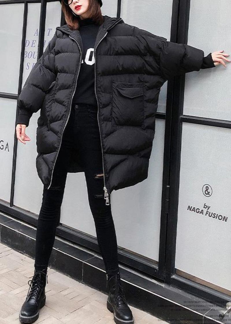 Nouveau Vêtements Grande Taille Vestes De Neige Grandes Poches Manteaux Noir À Capuche Avec Fermeture Éclair D'hiver - Doudounes femmes