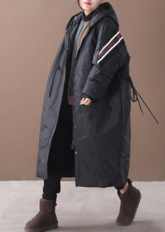 Nouvelle Veste D'hiver Grande Taille À La Mode Manteau En Duvet D'oie À Capuche Noire Avec Fermeture Éclair