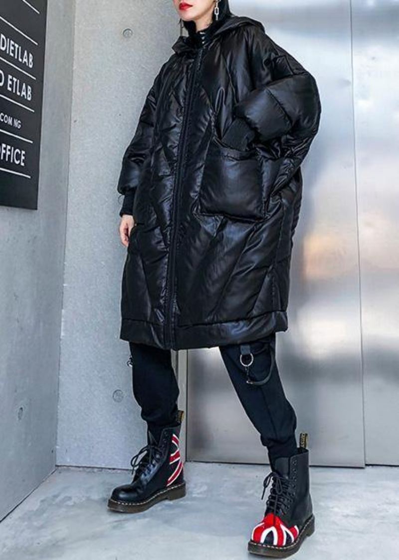 Nouvelle Veste D'hiver Grande Taille À La Mode Manteaux À Capuche Amples Noir Poches Épaisses Manteau