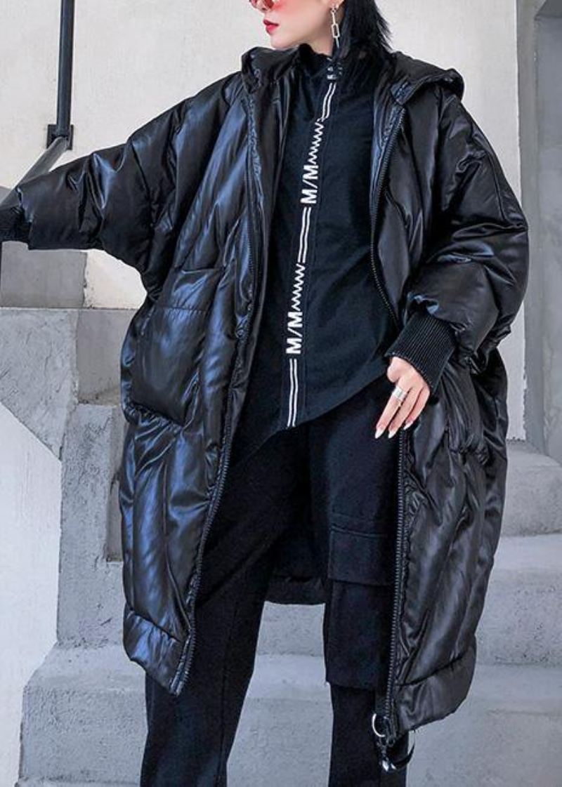 Nouvelle Veste D'hiver Grande Taille À La Mode Manteaux À Capuche Amples Noir Poches Épaisses Manteau - Doudounes femmes