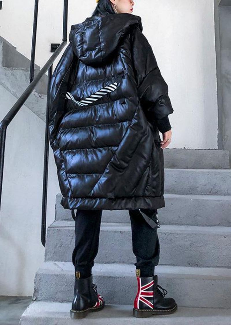 Nouvelle Veste D'hiver Grande Taille À La Mode Manteaux À Capuche Amples Noir Poches Épaisses Manteau - Doudounes femmes