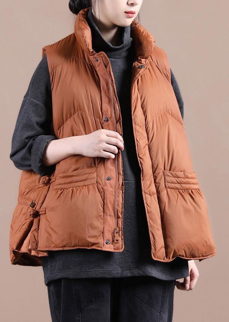 Nouvelles Vestes De Neige Surdimensionnées Manteau D'hiver Chaud À Col Montant Orange Avec Fermeture Éclair - Doudounes femmes