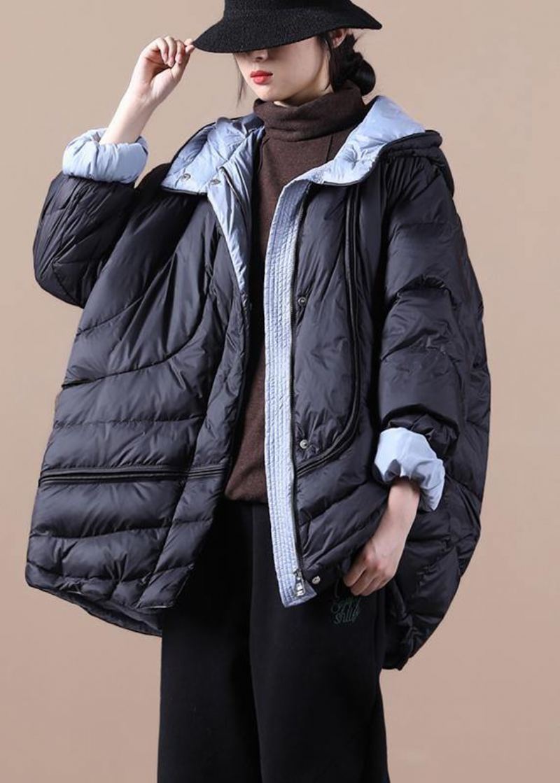 Nouvelles Vestes De Neige Surdimensionnées Poches À Capuche Noires Manteau D'hiver Chaud - Doudounes femmes