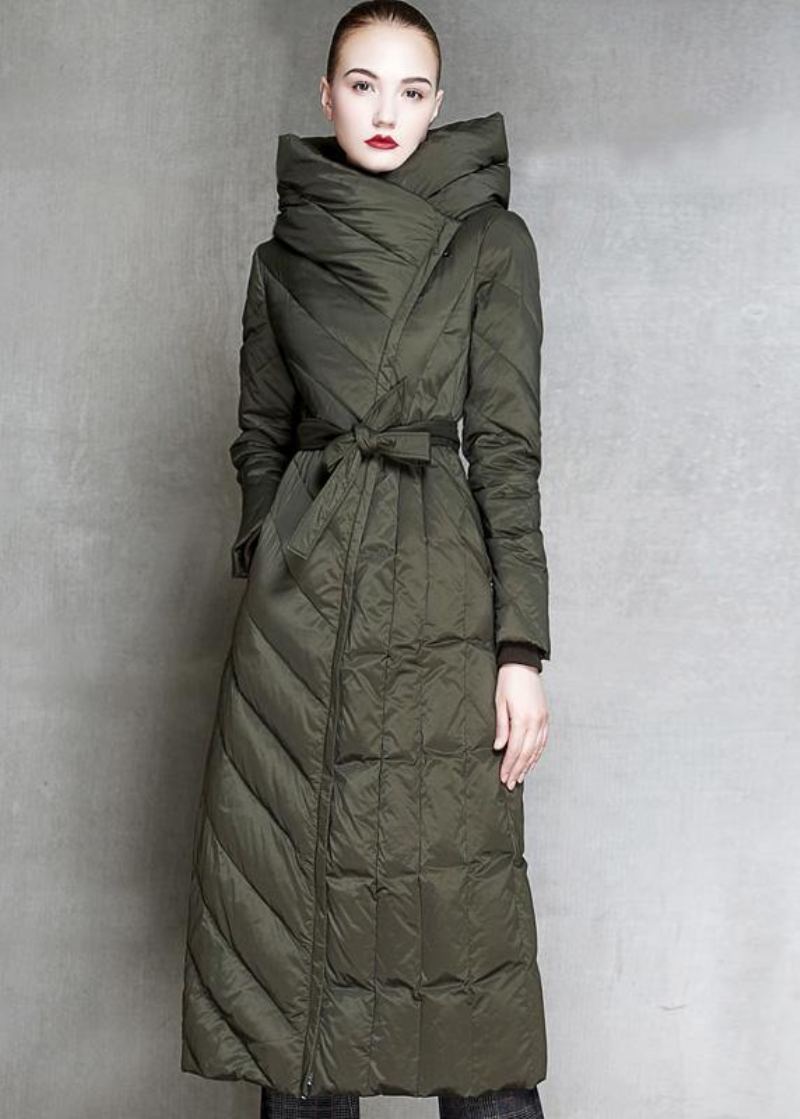 Parka Ample À Capuche Pour Femme Vêtements D'extérieur Noir Cravate À La Taille Manteau D'hiver - Doudounes femmes