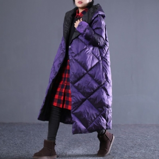 Parka À Capuche Oversize D'hiver Violet Fin Poches De Luxe Pardessus En Coton Zippé