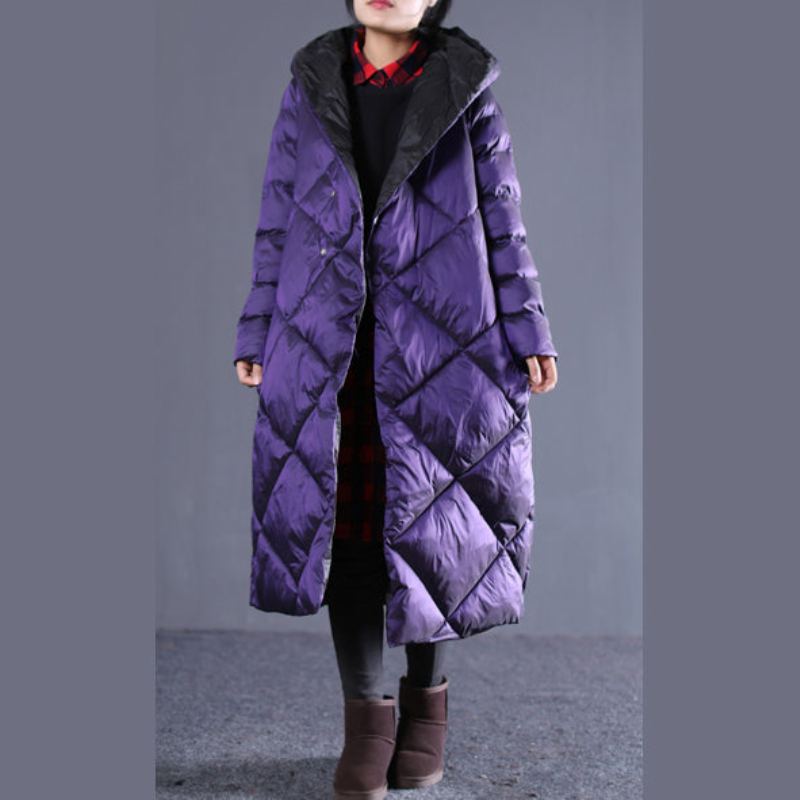 Parka À Capuche Oversize D'hiver Violet Fin Poches De Luxe Pardessus En Coton Zippé - M/Buste-110Cm