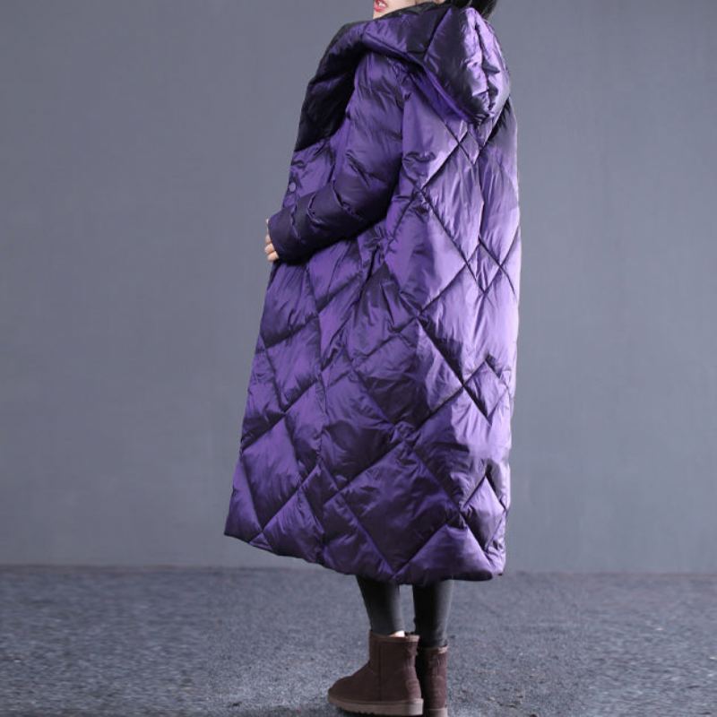 Parka À Capuche Oversize D'hiver Violet Fin Poches De Luxe Pardessus En Coton Zippé - M/Buste-110Cm