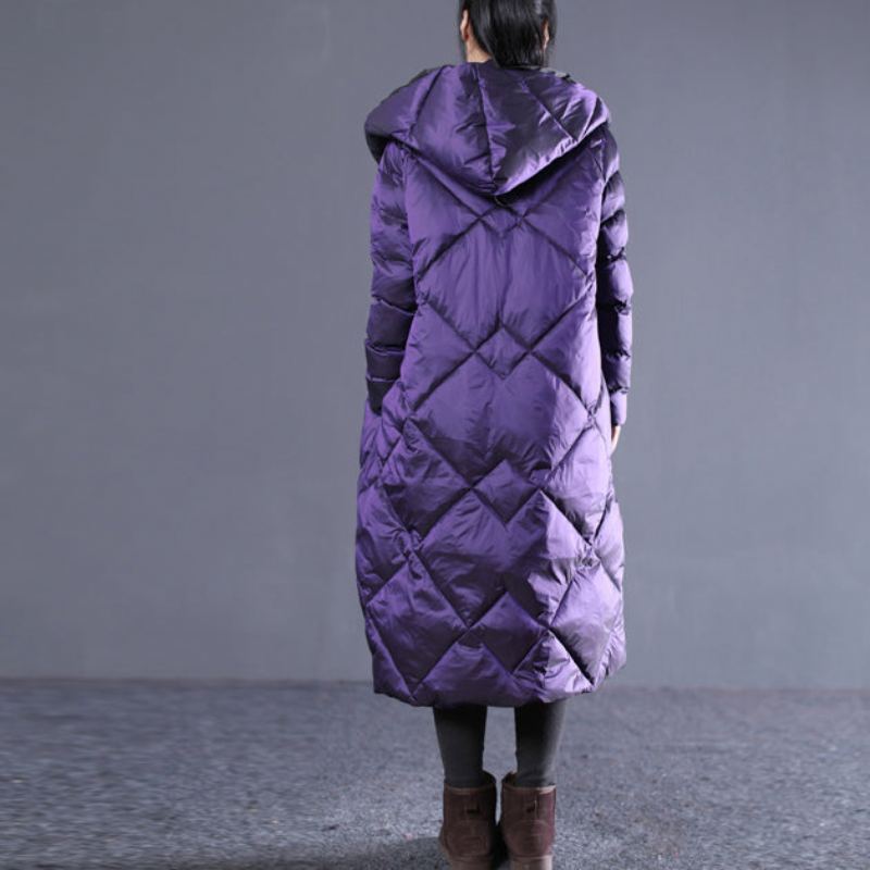 Parka À Capuche Oversize D'hiver Violet Fin Poches De Luxe Pardessus En Coton Zippé - M/Buste-110Cm