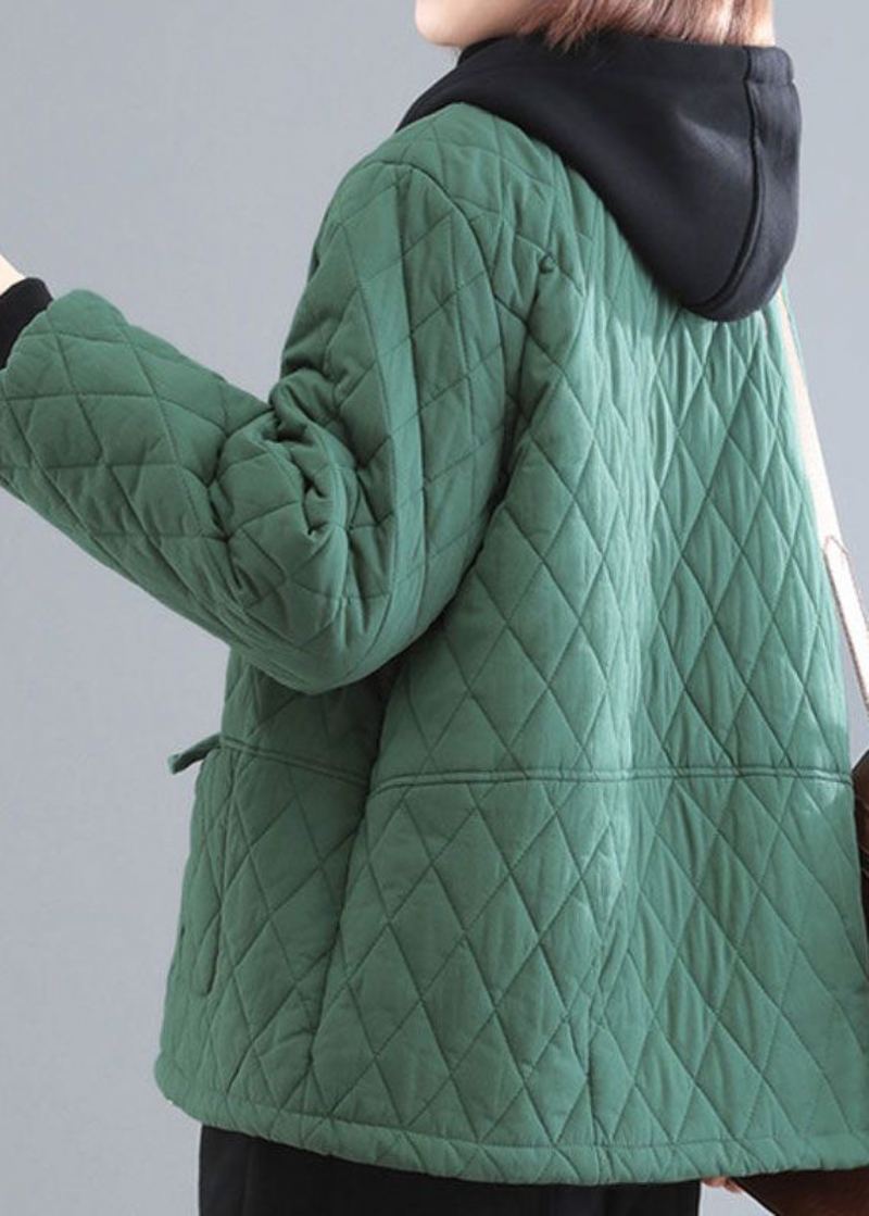 Parka À Capuche En Patchwork Vert Noirâtre Avec Poches En Coton Fin Pour L'hiver - Doudounes femmes