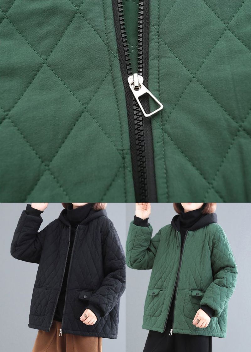 Parka À Capuche En Patchwork Vert Noirâtre Avec Poches En Coton Fin Pour L'hiver - Doudounes femmes