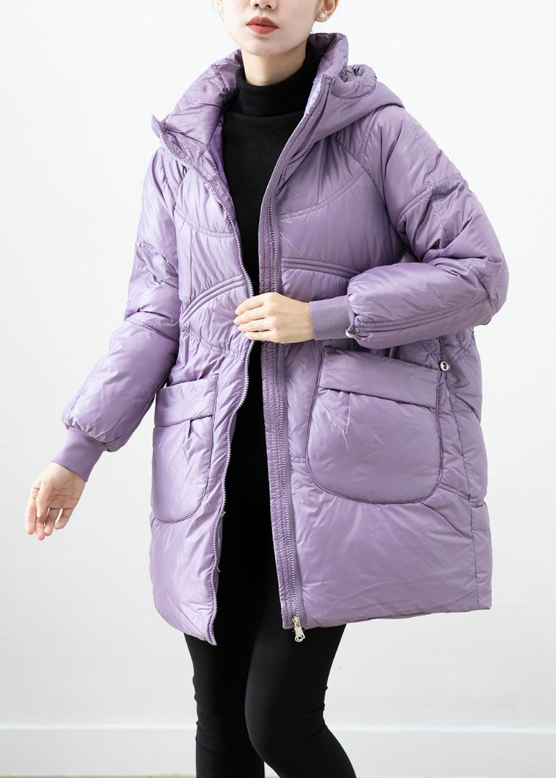 Parka Chaud Violet En Coton Fin Rempli De Poches Surdimensionnées Hiver