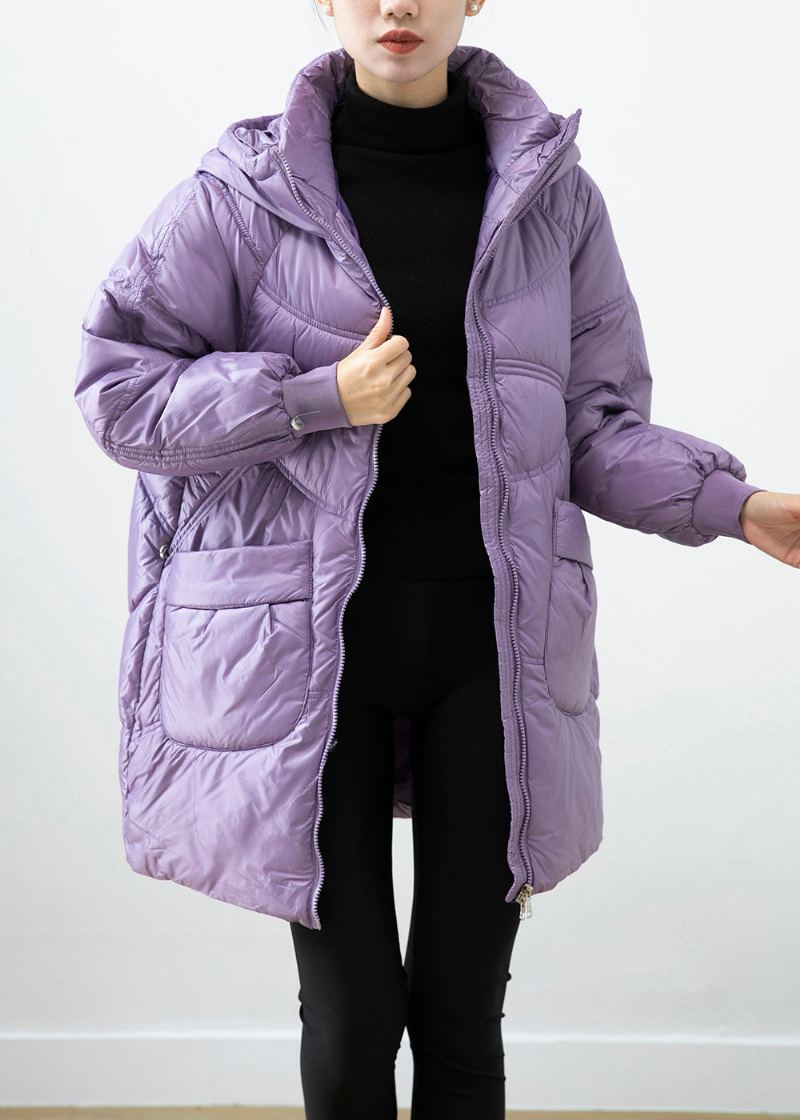 Parka Chaud Violet En Coton Fin Rempli De Poches Surdimensionnées Hiver - Doudounes femmes