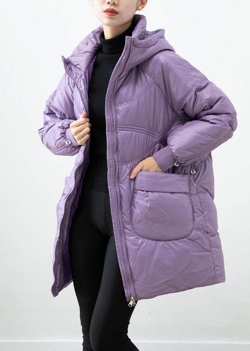 Parka Chaud Violet En Coton Fin Rempli De Poches Surdimensionnées Hiver - Doudounes femmes