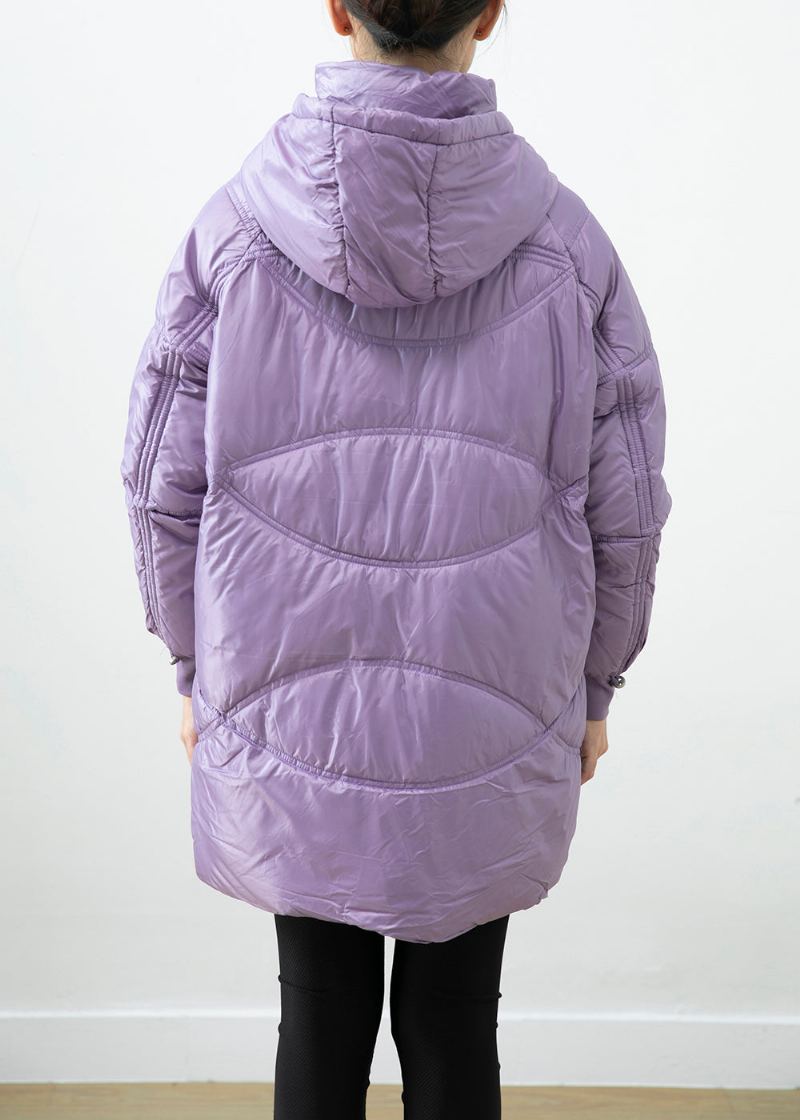 Parka Chaud Violet En Coton Fin Rempli De Poches Surdimensionnées Hiver - Doudounes femmes