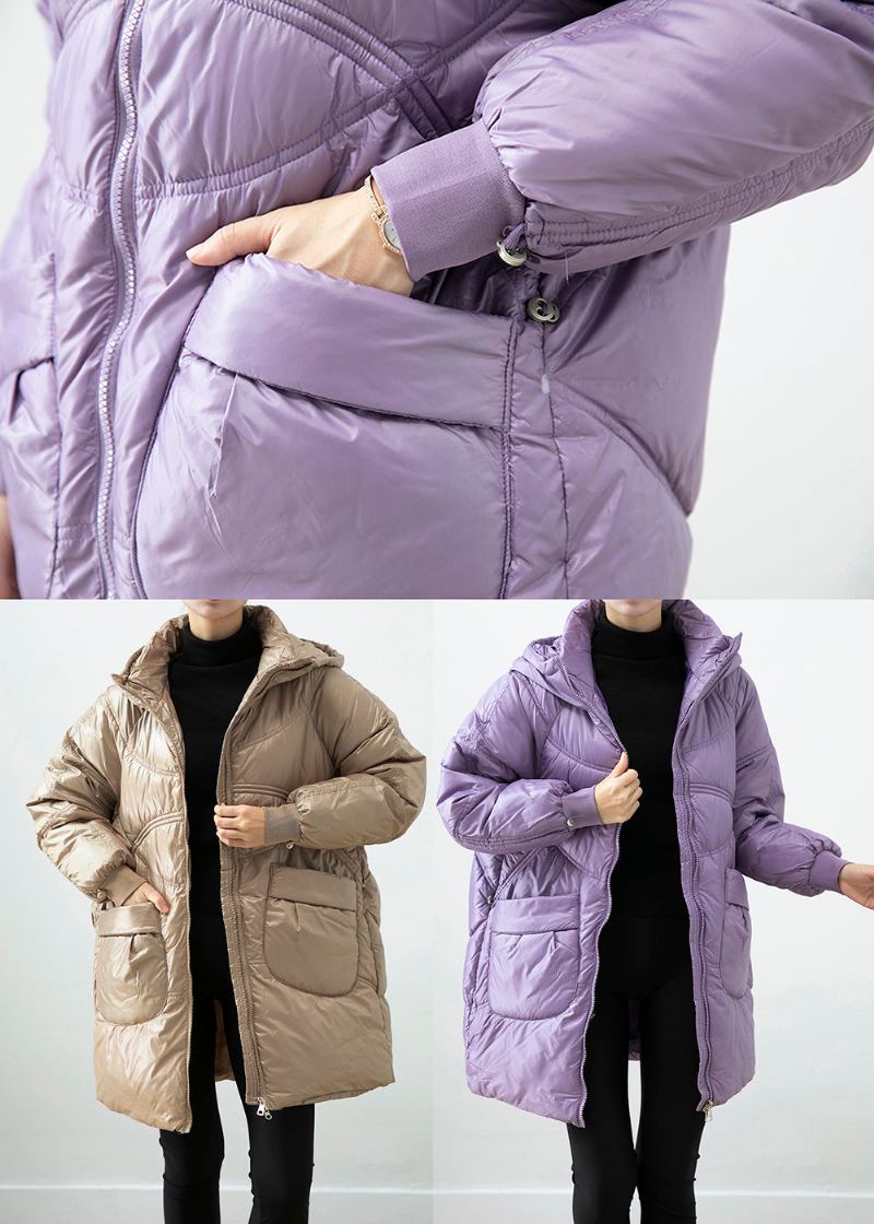 Parka Chaud Violet En Coton Fin Rempli De Poches Surdimensionnées Hiver - Doudounes femmes