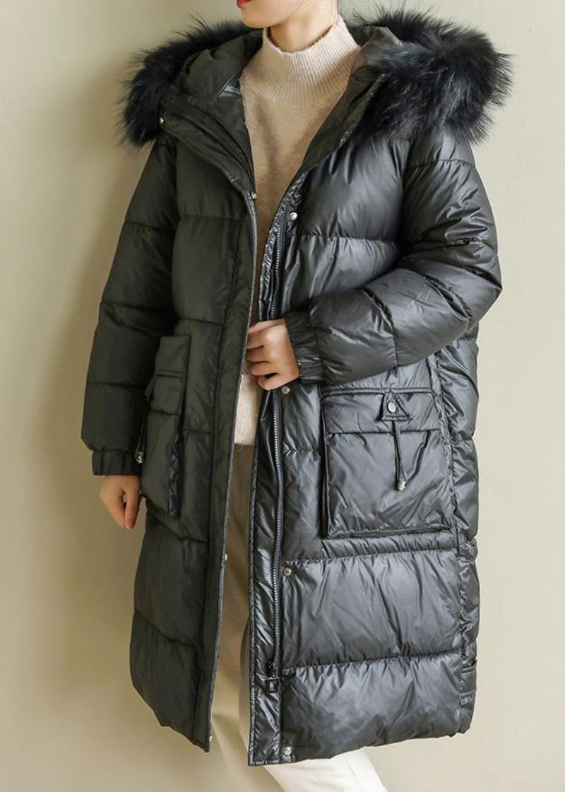 Parka Chaude Et Ample Pour Femme Vêtement D'extérieur À Capuche Col En Fausse Fourrure Noire Manteau D'hiver