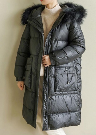 Parka Chaude Et Ample Pour Femme Vêtement D'extérieur À Capuche Col En Fausse Fourrure Noire Manteau D'hiver