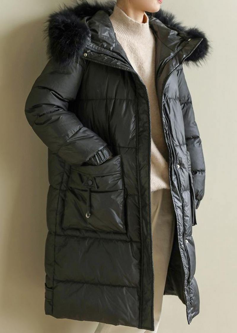 Parka Chaude Et Ample Pour Femme Vêtement D'extérieur À Capuche Col En Fausse Fourrure Noire Manteau D'hiver - Doudounes femmes