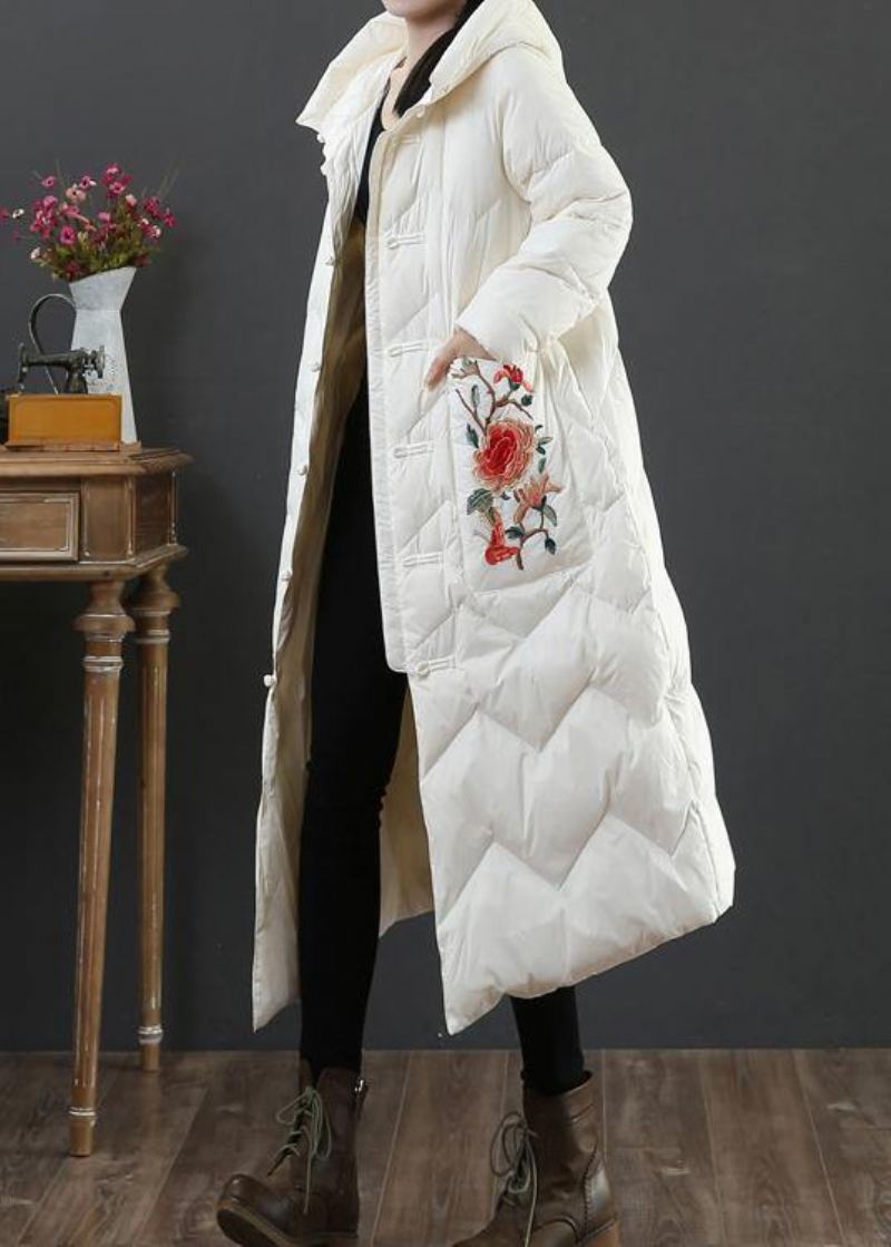 Parka Chaude Grande Taille Pour Femme Vêtements D'extérieur D'hiver Manteau En Duvet De Canard À Capuche Beige Brodé - Rouge