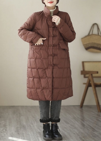 Parka En Coton Avec Poches Rouge Vin Col Montant Manches Longues