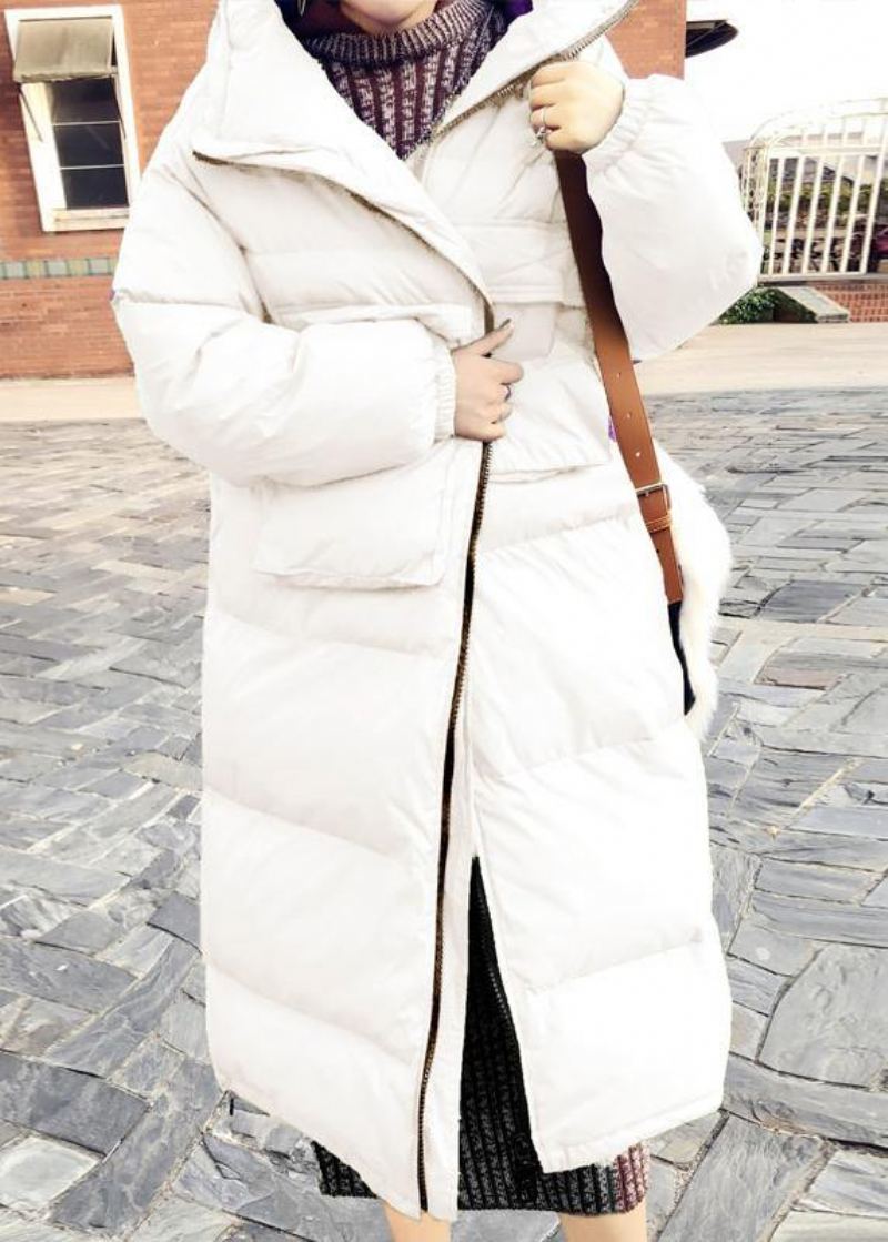 Parka Décontractée À Coupe Ample Pour Femme Vêtements D'extérieur D'hiver Col Montant Blanc Manteau En Duvet De Canard Cintré - Blanc