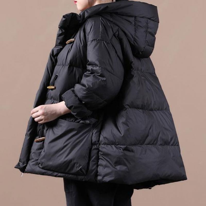 Parka Décontractée Pour Femmes Coupe Ample Pardessus Noir À Capuche Poches Manteau En Coton - Doudounes femmes