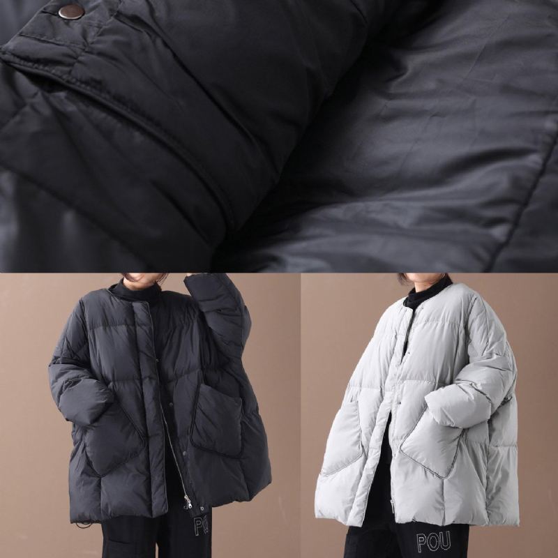 Parka Décontractée Pour Femmes Grises Pardessus Décontracté Manteau Boutonné - Gris