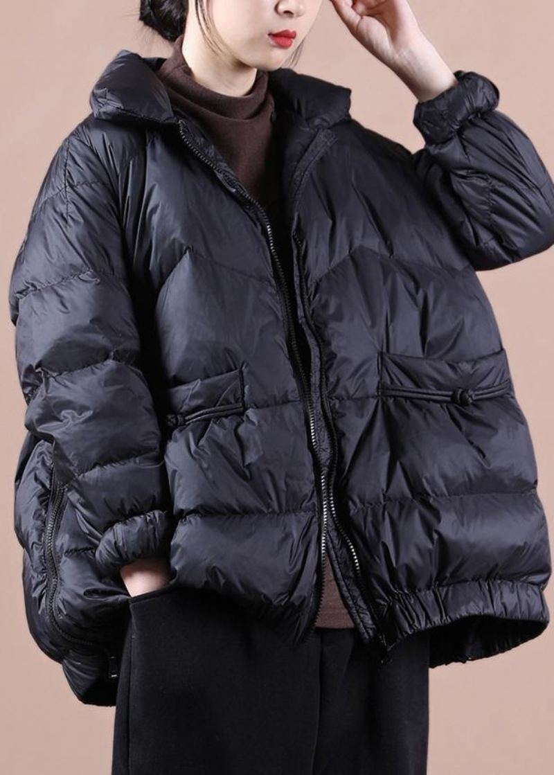 Parka Décontractée À Fermeture Éclair Pour Femme Vêtements Grande Taille Pardessus Noir À Col Montant Vestes D'hiver Chaudes