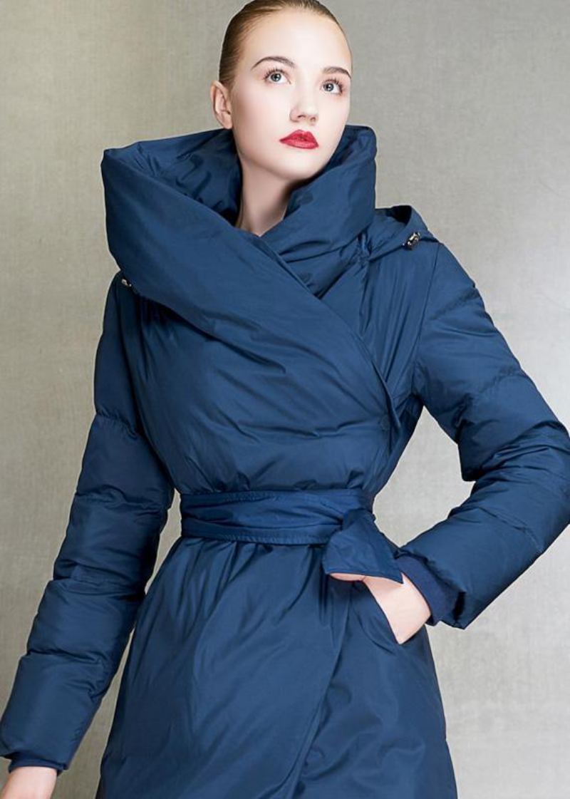 Parka Décontractée Grande Taille Pour Femme Pardessus À Capuche Bleu Cravate À La Hiver - Doudounes femmes