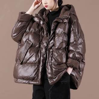 Parka Décontractée Grande Taille Pour Femme Veste À Capuche Chocolat Manteau Zippé