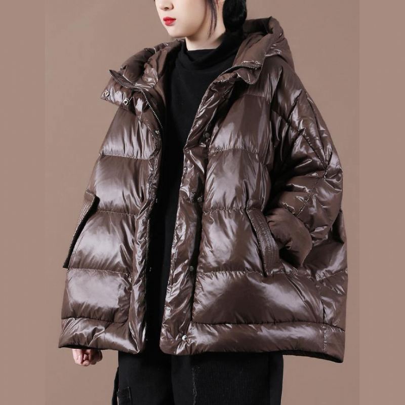 Parka Décontractée Grande Taille Pour Femme Veste À Capuche Chocolat Manteau Zippé - Noir