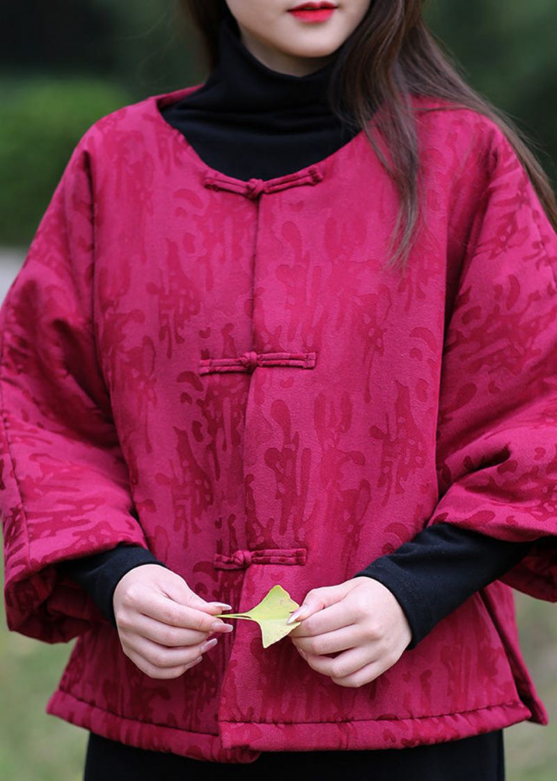 Parka Élégante En Coton Polaire Chaud Avec Boutons Imprimés À Col Rond De Mûrier Pour L'hiver - Doudounes femmes